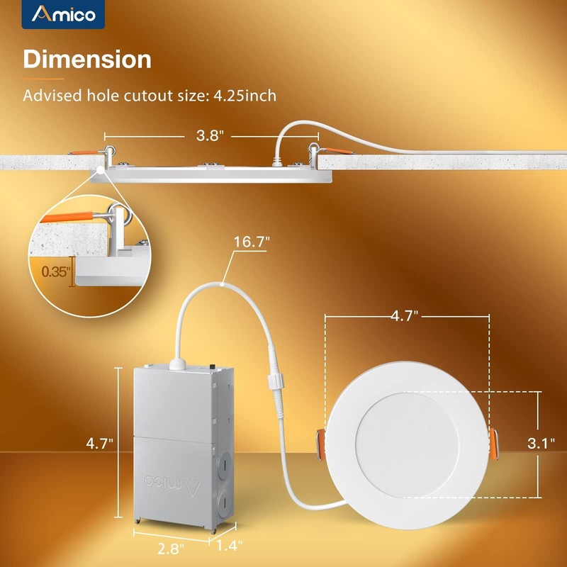 Amico 6 Pack 4 Inch 5CCT LED Recessed Ceiling Light
