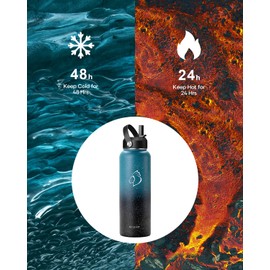 BUZIO 40oz Insulated Water Bottle with Straw, Stainless Steel Double Wall Sports Wide Mouth Water Bottle, BPA-Free Flex Cap and Straw Lid, Keep Cold for 48 Hrs, Hot for 24 Hrs