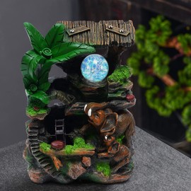 Rockery Fountain Tabletop Water Fountain Indoor Desktop Fountain Waterfall with LED Resin Fountains for Home Office Living Room Bedroom Desk Decor