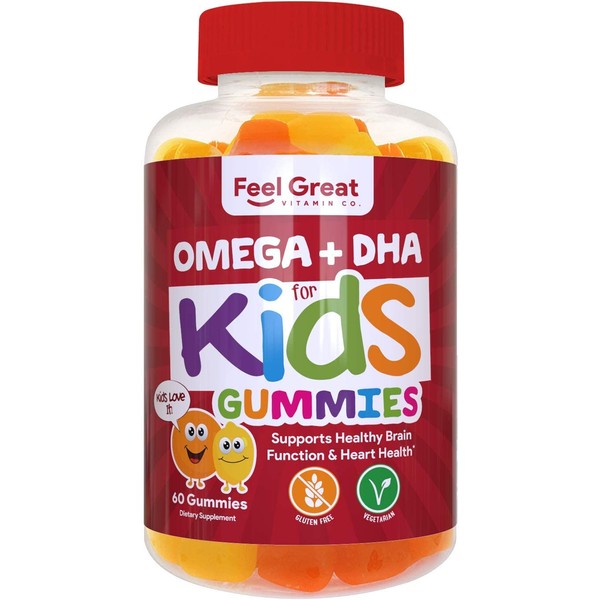 Feel Great Vitamin Co. Complete DHA Gummies for Kids | with Omega 3 6 9 + DHA, Vitamin C | Supports Healthy Brain Function, Vision & Heart Health | Gluten Free, Vegetarian & Non-GMO | 60 Gummies