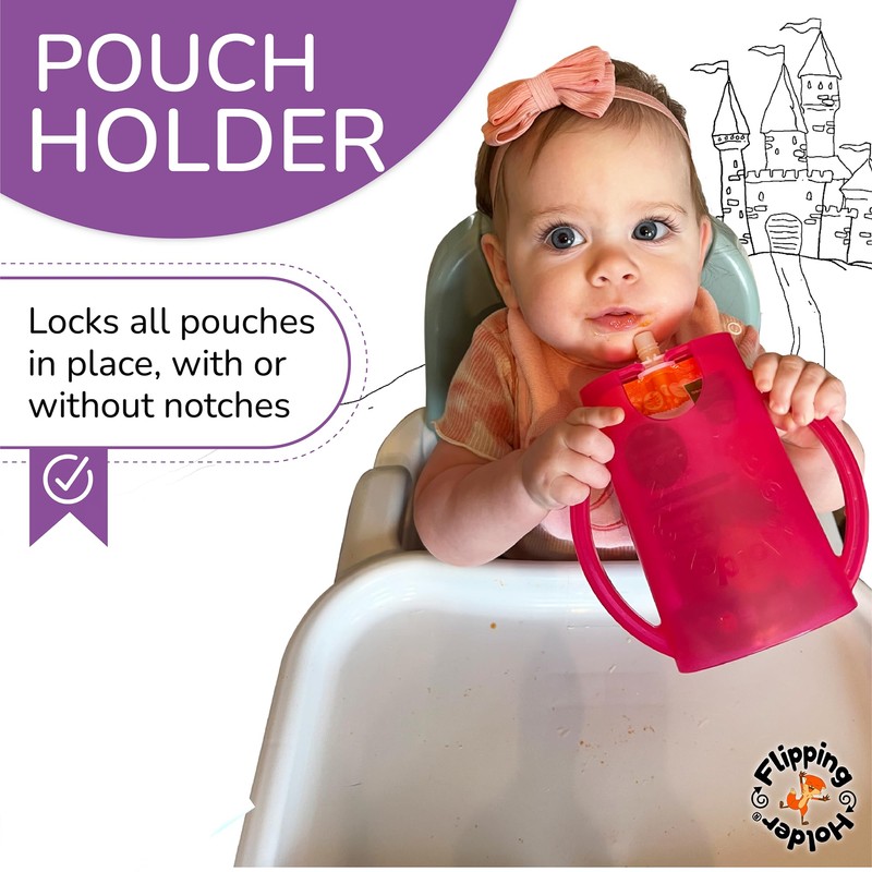 Flipping Holder Squeeze Proof Food Pouch Holder for Toddlers, Babies,