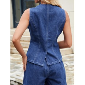 Lynroxia Sleeveless Collar Denim Jean Jacket Vest Summer Button Front Casual Denim Jackets with Pockets Blue M