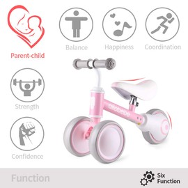 allobebe Baby Balance Bike, Cute Toddler Bikes 12-36 Months Gifts for 1 Year Old Girl Bike to Train Baby from Standing to Walking with Adjustable Seat Silent & Soft 3 Wheels, Pink