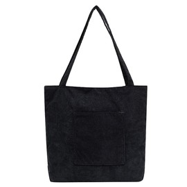 hjwanyin Corduroy Tote Bag for Women | Large Capacity Shoulder Bag with Zip & Pocket | Durable Stylish Shopping Bag for College, Work & Travel (Black)