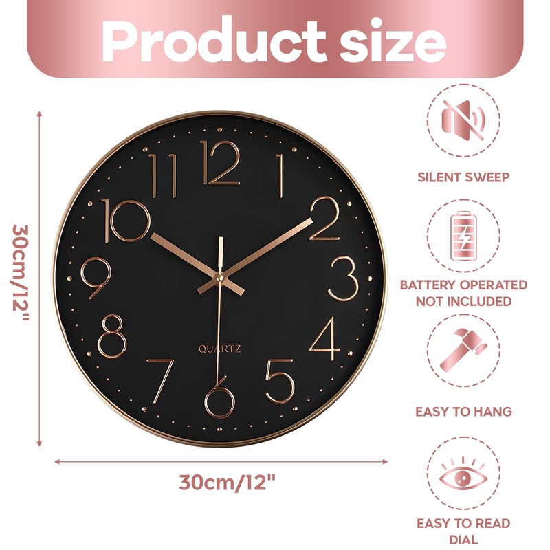 Delgeo Modern Wall Clock Decoration Non-Ticking Wall Clock for Decorative