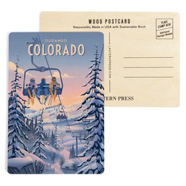 Durango, Colorado, Chill on the Uphill, Ski Lift (4x6 Birch Wood Postcards, 2-Pack Stationary, Rustic Home Wall Decor)