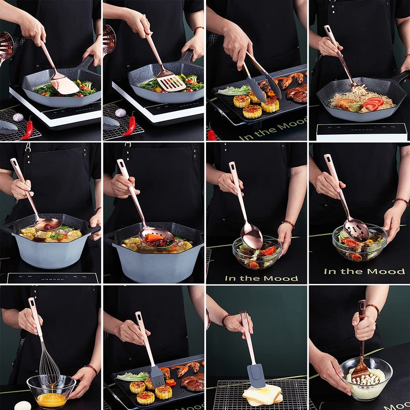Copper Kitchen Utensils Set,13 Pieces Stainless Steel Cooking Utensils Set