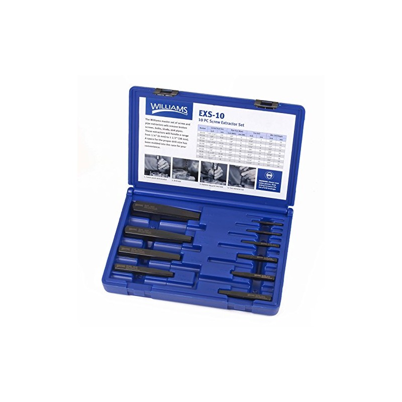 Williams EXS-10 Screw Extractor Set, 10-Piece, Black