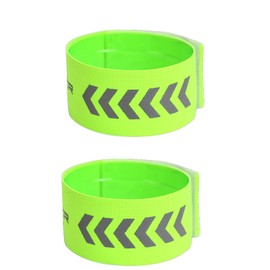 SHULLIN 2-Pack Reflective Band Arm Band Pants Hem Stopper Pants Clip Easy to Attach to Arms and Legs, Size Adjustment, Accident Prevention, Bicycle Walking Light, Suitable for Jogging, Night Fishing, Climbing (Fluorescent Green)