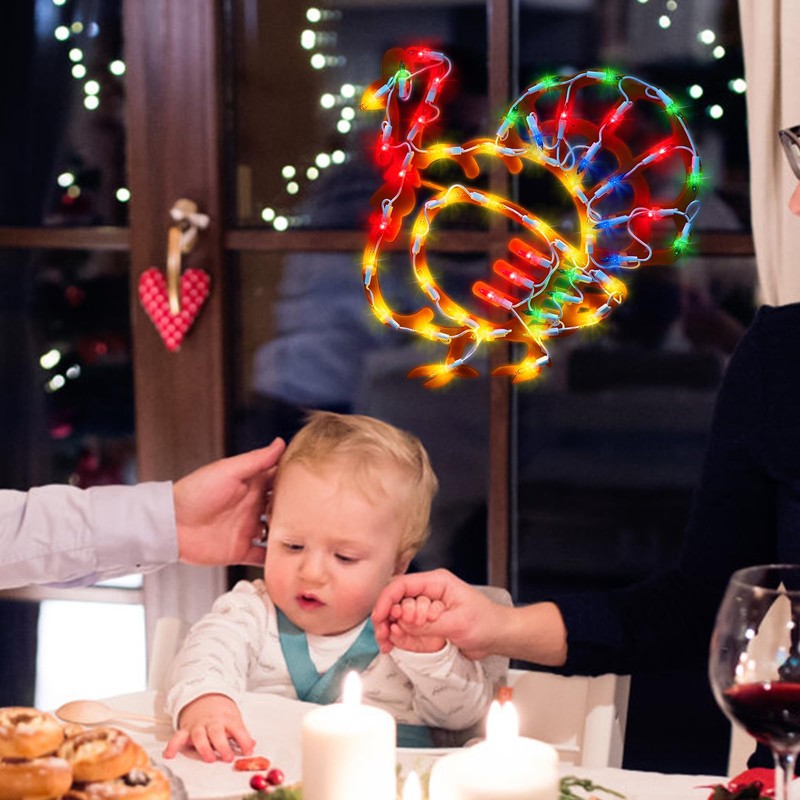 LAMPHOME 14" 50 Lighted Thanksgiving Turkey, Window Sculpture Decoration,Thanksgiving Turkey