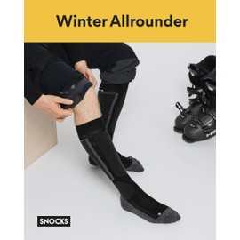 Snocks Ski Socks Black Unisex Pack of 1 (1 x Black, 35-50 Ski Socks for Men and Women, Black Padded, Warm for Ski Touring, Skiing, Long Buying, Snowboarding, Tobogganing, Winter Sports, 1 x black.
