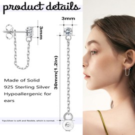 KALVICA 925 Sterling Silver Earrings with Chain for Women Hanging Earrings Silver Cubic Zirconia Butterfly Heart Earrings Jewellery, Sterling Silver