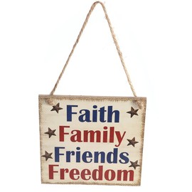BinaryABC 4th of July Wooden Sign Plaque Door Wall Hanging Decorations,Independence Day Party Decorations,Faith Family Friends Freedom
