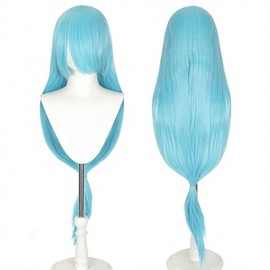 PORSMEER 80cm/30 inch Long Straight Wig for Women, Cosplay Anime Straight Synthetic Hair with Side Bangs Hair for Halloween Costume Party (Light Blue)