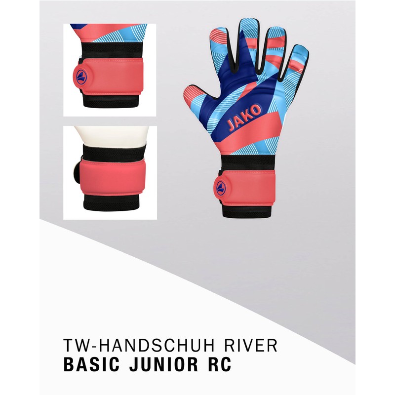 JAKO Unisex Goalkeeper Gloves River Basic Junior RC Coral/Sky Blue/Navy,