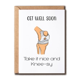 GoGiDesigns Get Well Soon Knee Card - Take It Nice And Knee-sy Card - Witty Recovery Card - Hilarious Get Better Card - Card For Him, White