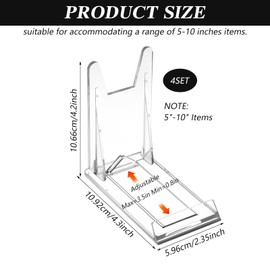 Nogeqi 4 Stück Acryl Display Ständer, Verstellbar Tellerständer, Acryl Ständer, Transparente Tellerhalter, Bilderständer Verstellbare Kartenständer für Bücher, Elektronik, Fotos Deko