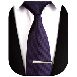 SIILLKEVIN Purple Solid Color Formal Necktie and Tie Clip Sets for Men