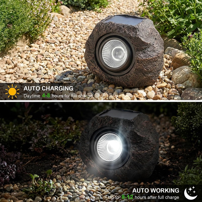 Candieslife Solar Rock Lights Outdoor Garden Waterproof - Super Bright