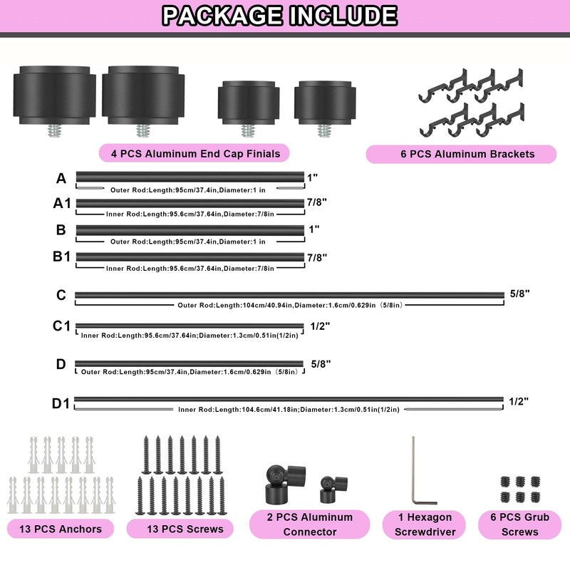 Mayrhyme Black Double Corner Window Curtain Rods with Aluminum End