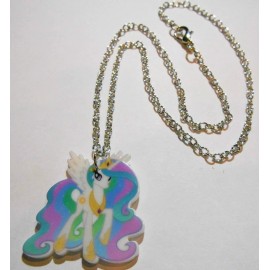 MY LITTLE PONY PRINCESS CELESTIA LUCITE PENDANT(1 1/2"x 1") ON 16 INCH CHAIN
