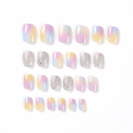 Nail Tip, Short, Round, 24 Pieces, Nail Tip, Purple, Silver Foil, False Nails, Popular, Japanese Style, Cute, Simple, Fashionable Party, Autumn, Spring, Summer, Daily Life, Bridal Nail Tip, Coming of