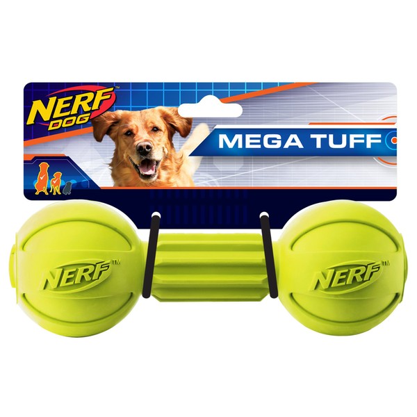 Nerf Dog Rubber Chew Barbell Dog Toy, Lightweight, Durable and Water Resistant, 7.5 Inches, For Medium/Large Breeds, Single Unit, Green (6994)