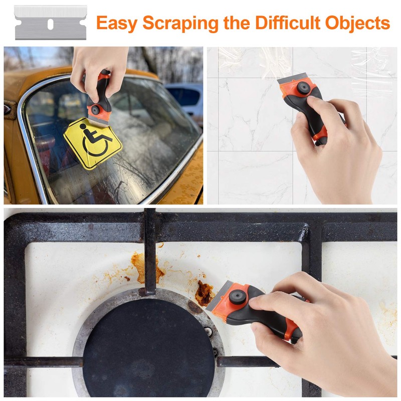 2PACK Razor Blade Scraper, 2-in-1 Scraper Tool with 12Pcs Plastic
