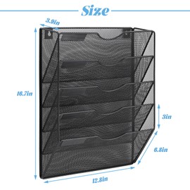 TSDRBWO 5 Tier Hanging Wall File Holder, Metal Mesh File Organizer, Mail Organizer, Wall Mounted Magazine Storage Rack, Magazine Holder Vertical Wall Mounted Mesh Hanging File Folders Paper Organizer