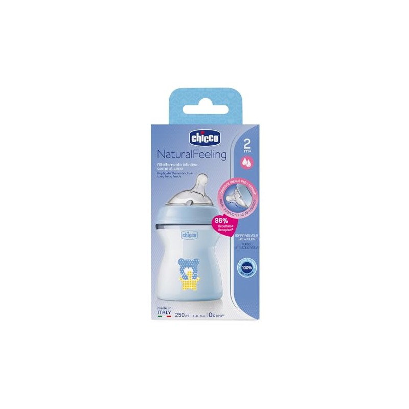 Chicco biberón Natural Feeling 250 ml azul para bebés, 1