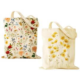 TVSVKWE 2 Pieces Of Flower Canvas Bag, Lightweight Handbag, Large-Capacity Shoulder Bag, Suitable For Vacation, Shopping, And Work.