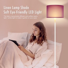 Modern White Floor Lamp with Purple Lampshade, 59" Tall, Foot Switch, for Bedroom & Office. No Bulb, E26 Base