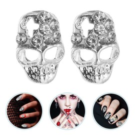 Lurrose 20Pcs 3D Alloy Nail Studs Decals Skull Gems Rhinestones Halloween Stickers Decor