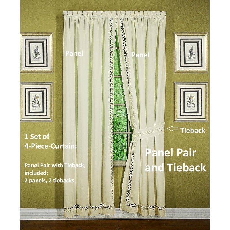 Today's Curtain, Hellina Tapework Panel Pair 84", Ecru, 4-Piece-Set, 80"