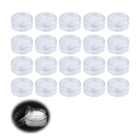 KQHOMEI Small Divided Round Case, 0.2 fl oz (5 ml), Set of 20, Plastic Cream Case, Accessory Case, Cosmetics, Refill Containers, Transparent, Beads, Nail Storage Box, Storage Box for Small Items