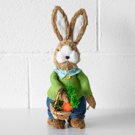 Darthome Straw Easter Bunny Rabbit Ornament 34cm Tall with Carrot Basket Figure Sculpture