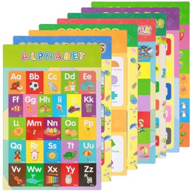 8 Pcs Educational Posters,Preschool Learning Posters with 40 Glue Point Dots,Alphabet Poster for Preschoolers,Poster with Numbers,Months,Colors and More for Classroom Homeschool Supplies(16.5 x 11 In)