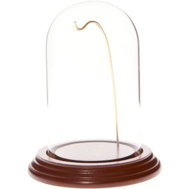 Plymor 3" x 5" Watch Glass Display Dome Cloche (Walnut Veneer Base & Gold Wire)