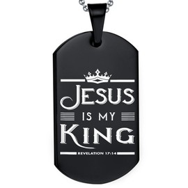DOMYUHAO Christian Jesus Is King Bible Verses Dog Tag Necklace Gifts for Men Women -Personalization Engraved Stainless Christian Wedding Pendant Gifts, One size, Stainless Steel, No Gemstone