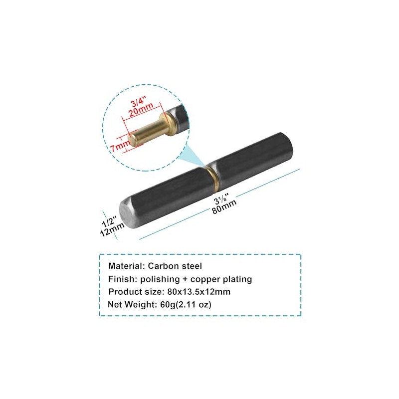 MOUNTAIN_ARK 20 Pack 3-1/8" x 1/2" Weld On Bullet Hinge,