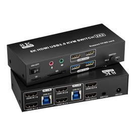 TA202-U3HH8K-SD/TF HDMI KVM Switch 2x2, Dual Monitor 2-in-1 Out, USB 3.0, 4 Port