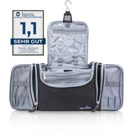 TRAVANDO ® XXL Ladies Large Hanging Toiletry Bag Large 8.8 Litre Volume Cosmetic Bag with Multiple Compartments Wash Bag Large Beauty Case Wash Bag Travel Toilet Bag., Black