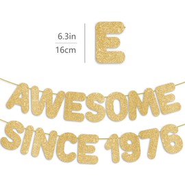 Pre-Strung Awesome Since 1976 Gold Glitter Banner, Happy 50th Birthday Decorations for Women, 50 Year Old Anniversary Party Decor for Men