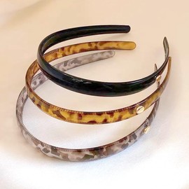 FQYN 3Pcs Retro Leopard Print Headbands Set, Fashion Acetate Hair Bands Black Head Bands Non-Slip Tortoise Headband with Teeth, Tortoise Shell Headband Hair Style Accessories for Women and Girls