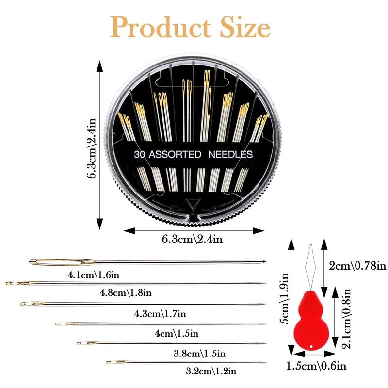 30 Pcs Hand Sewing Needles, Assorted Sizes Embroidery Mending Craft