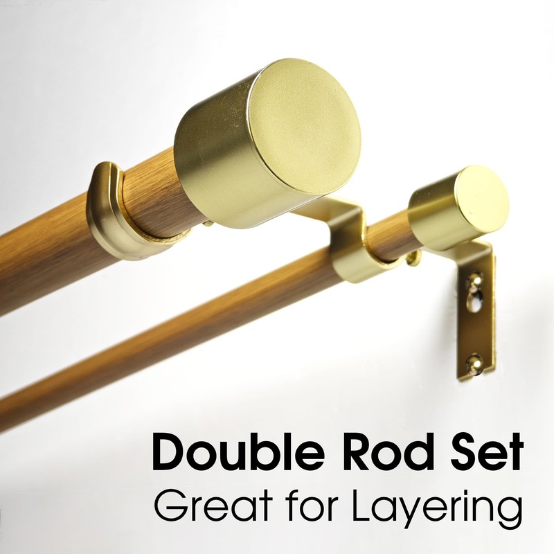 ILAISIHOME 1-1/8 Inch Diameter Wood color Curtain Rods with Cap