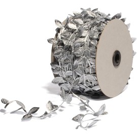 Silver Leaves Leaf Ribbon Trim Rope - 20 Yards - for Garland DIY Crafts and Party Wedding Home Decorations