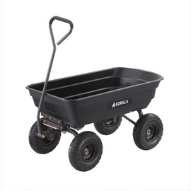 Gorilla Carts Heavy Duty Poly Utility Dump Wagon Garden Cart w/Pneumatic Tires, 4 Cu Ft - 600 lb Capacity Outdoor Wheelbarrow for Yard, Landscaping & Gardening
