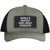 World's Okayest Boat-Hoist Operator - Leather Black Patch Engraved Trucker