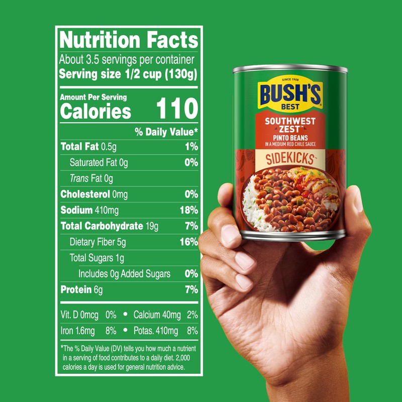 BUSH'S BEST 15 oz Canned Southwest Zest Pinto Beans, Source